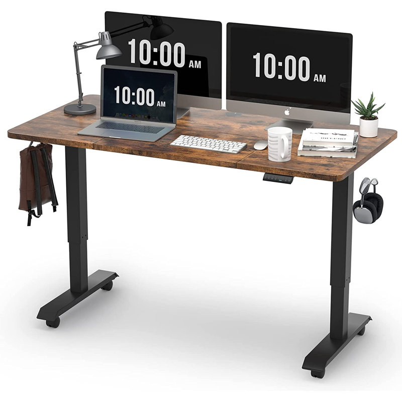 Kristion Metal Base Computer Desk, Rustic Brown