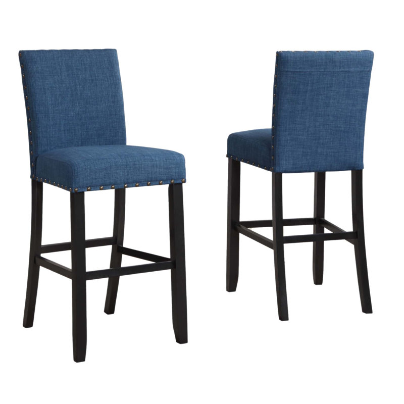 Ensemble de 2 tabourets de bar en tissu avec garniture cloutée Biony, Bleu