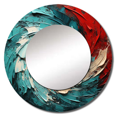 Red Blue Majestic Motion Spiral II - Abstract Spirals Wall Mirror, Red Round Decorative Mirror, Printed Metal Art