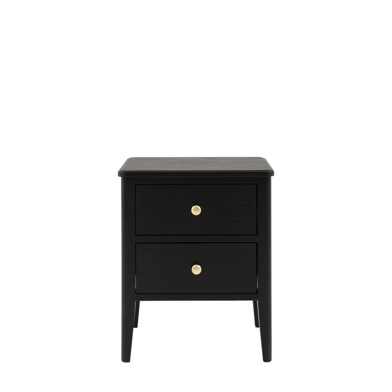 40 cm W Solid Wood Bedside Table, Black