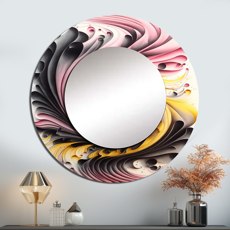 Stalder Multi-Color Paint Swirl I - Abstract Spirals Mirror, Modern Round Decorative Wall Mirror, Printed Metal Art