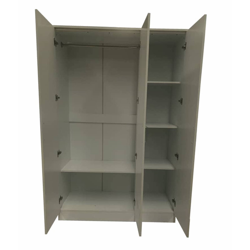 Laaiqah 3 Door Manufactured Wood Wardrobe, Light Grey