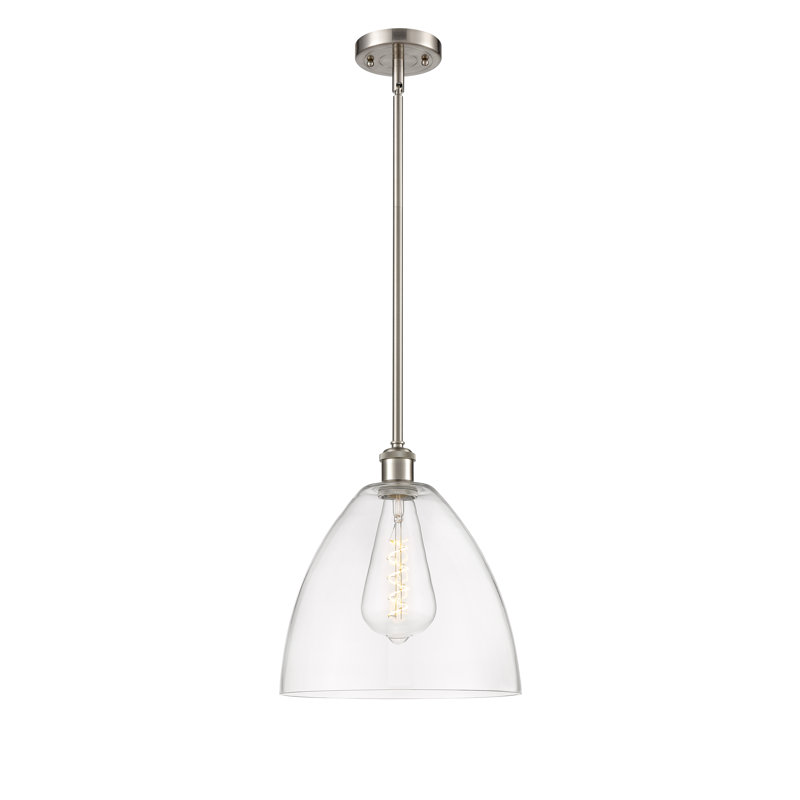 Luminaire suspendu en forme de globe à 1 lumière Allysha, H 45,75 po x l 12 po x P 12 po, Transparent, Nickel satiné brossé