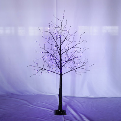 3 Pac Halloween Spooky Tree With Purple Lights, 4FT 5FT And 6FT, Lighted Black Tree For Halloween Decoration
