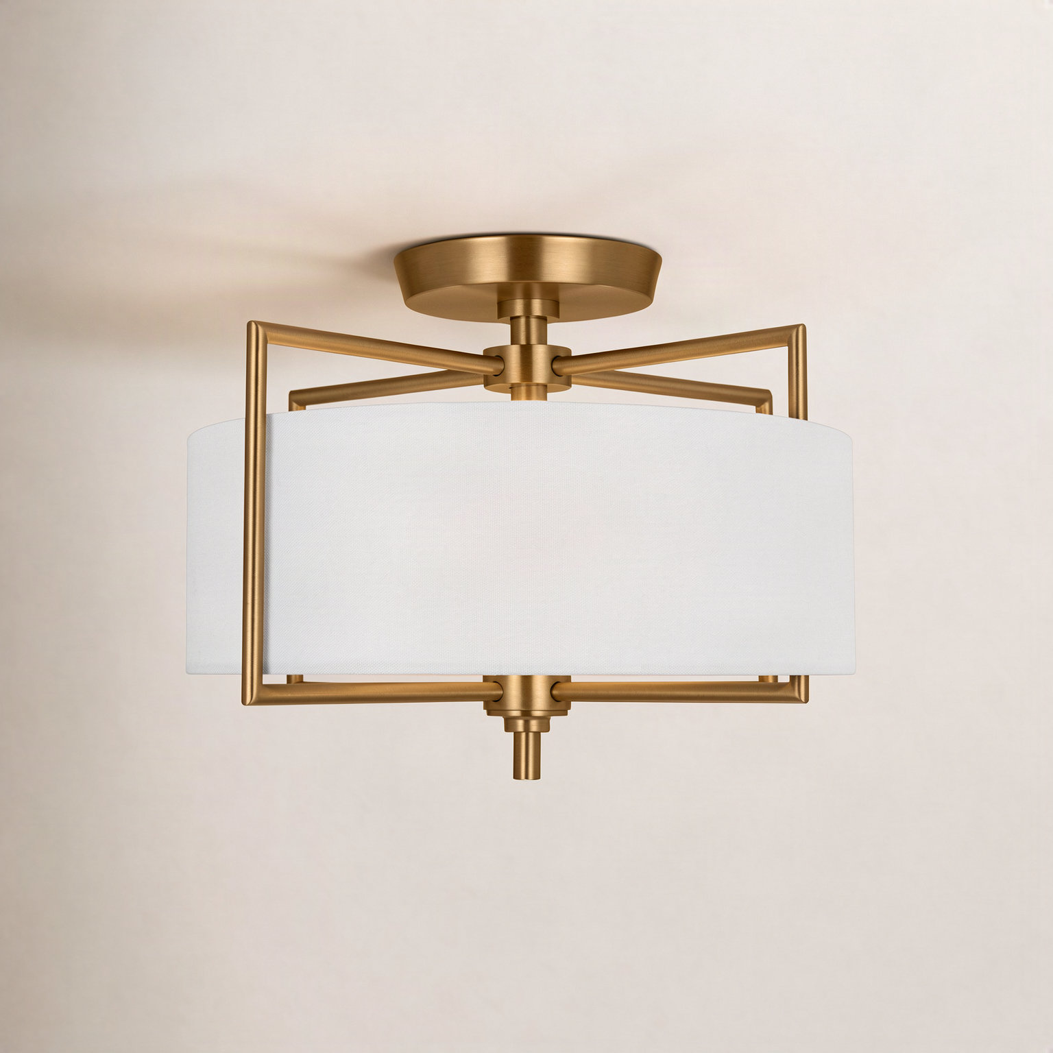 Fabric Semi Flush Mount, Burnished Brass, 10" H x 15" W x 15" D