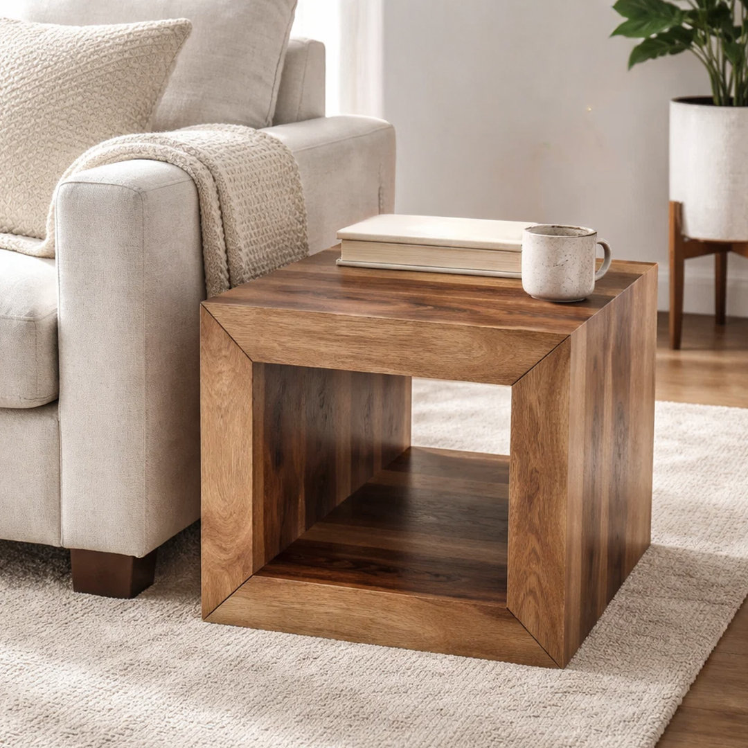 16 Inch Cube Shape Rosewood Side Table With Floor Shelf. The Urban Port