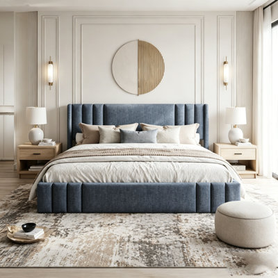 King Upholstered Platform Bed with Wingback Headboard