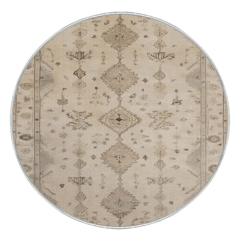 Tapis beige lavable à la machine Afyon, Rond 8 pi
