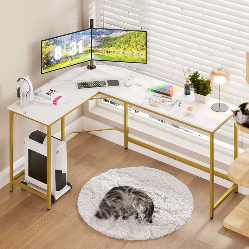Bureau en L réversible Rory, Marbré blanc / or, H 29,7 po x l 66,1 po x P 47,2 po