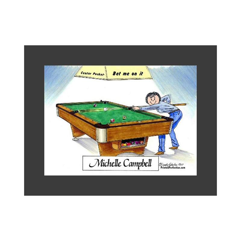 Personalized Billiards, Pool Player - Female Cartoon Caricature with a Mat, Ready to Frame, Yes