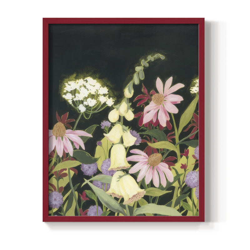 «Moonlit Wildflowers I», reproduction encadrée - bois massif, H 21 po x l 17 po, Rouge