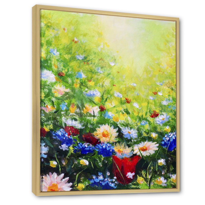 Blooming Flowers Nature Field - Peinture, H 12 po x l 8 po x P 1 po, Toile naturelle avec cadre flottant