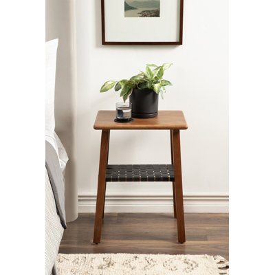 Table d'appoint rectangulaire en bois et cuir