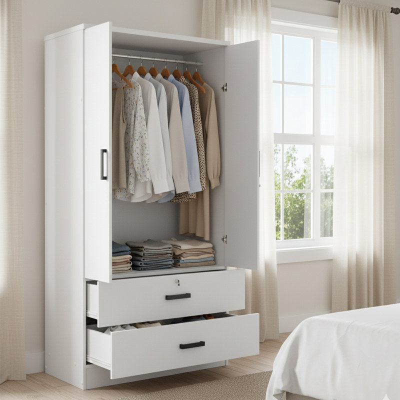 Armoire 2 portes avec 2 tiroirs Scottie, Blanc