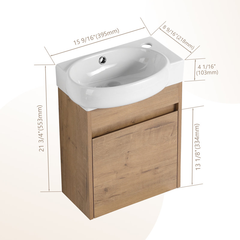 16.8'' Single Bathroom Vanity with Ceramic Top, Imitative Oak
