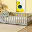 Lit double pleine grandeur avec barrière de sécurité et porte, gris, parfait pour les personnes et les espaces compacts-118038288-118038285