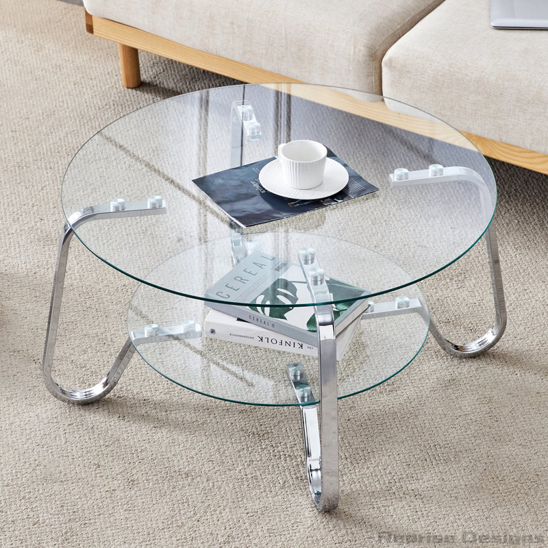 Table basse 31,5 "ronde en verre argenté pour le salon, Argent argent