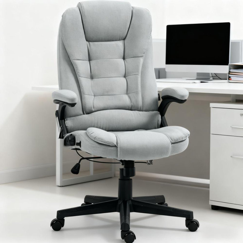 Heated Reclining Computer Chair With 6 Vibration Points,Massage Office Chair,Armrest And Remote, Light Gray