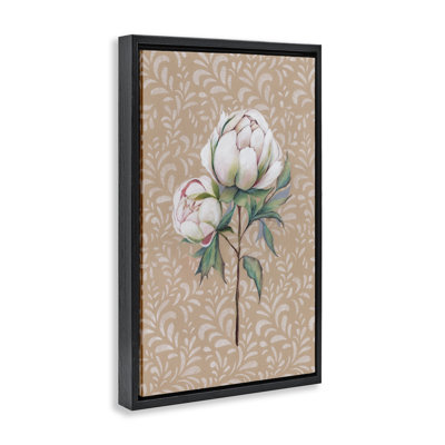Peony Sprouts over Leaf Pattern Floating Frame, design by Cady Driver