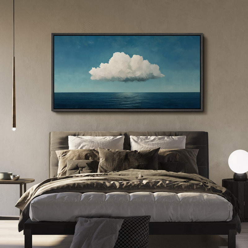 «Floating Cloud over Blue Ocean», impression sur toile encadrée - décor côtier minimaliste, Noir, H 30 po x l 60 po