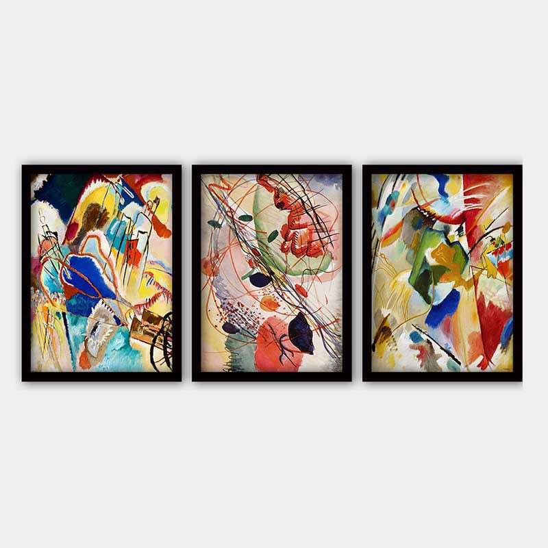 Ensemble de 3 peintures élégantes encadrées décoratives, 13,8 x 17,7 pouces chacune | 100% bois avec cadre 100% polystyrène (épaisseur: 0,8 pouce) | Impression numérique UV, parfaite pour le salon et la décoration intérieure