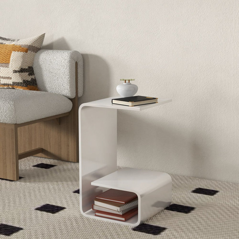 Modern Acrylic End Table With Storage C-Shaped Side Table, White