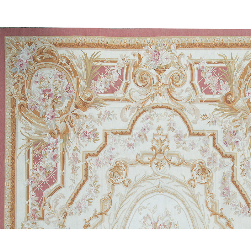 Hand-Knotted High-Quality Ivory and Rose Area Rug