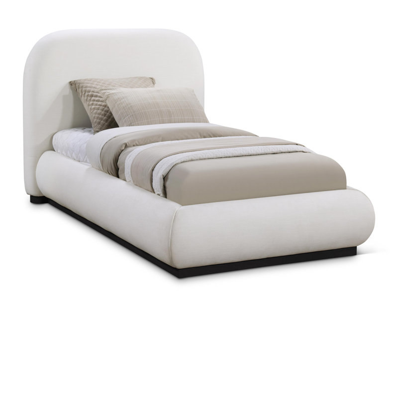 Hylia Upholstered Panel Bed, Twin, Cream Linen Textured Fabric / Stained Black