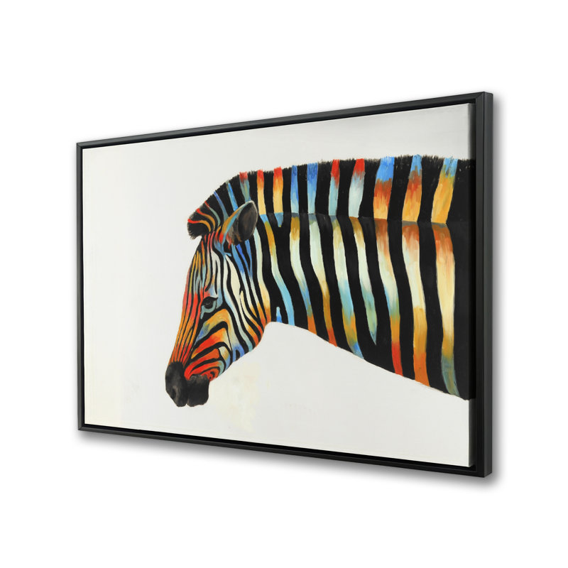 Zèbre coloré - Toile encadrée pour animaux exotiques, H 25,25 po x l 37,25 po