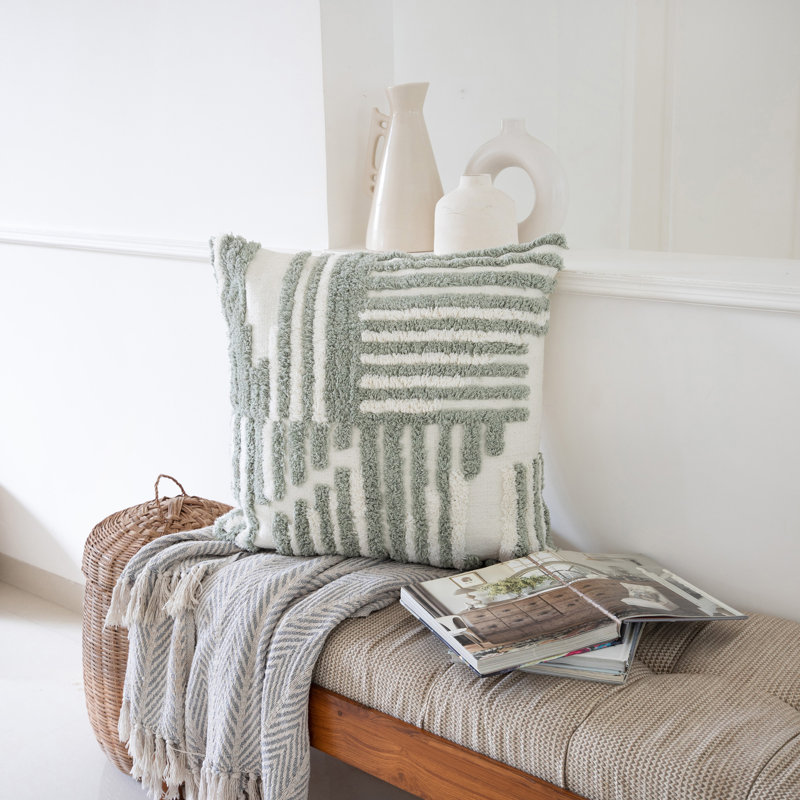 Coussin décoratif 22 "en coton avec texture, Vert sauge, Polyester
