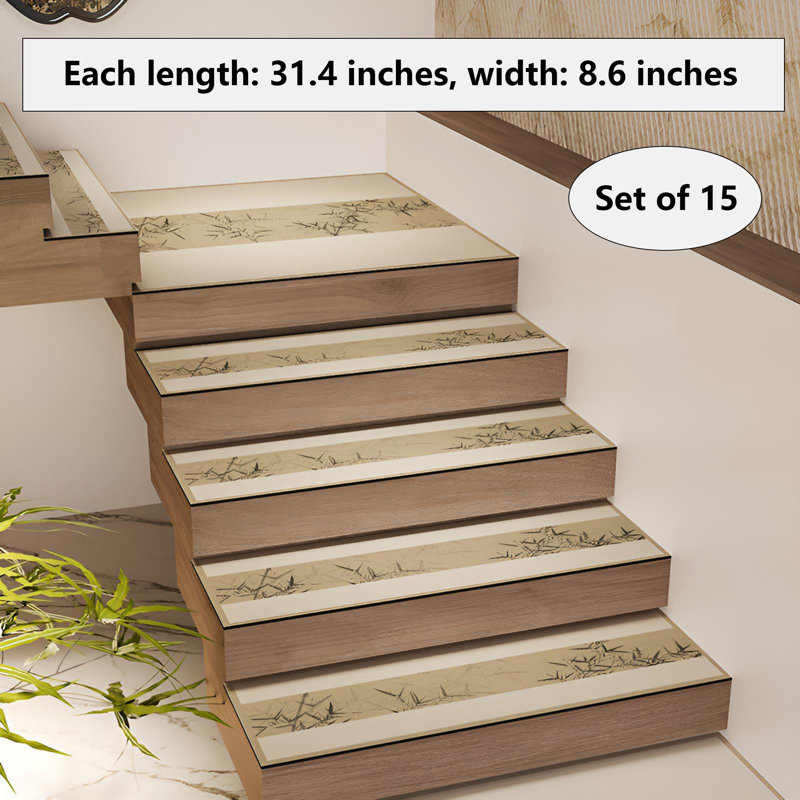 Tapis d'escalier antidérapant de style chinois moderne, Floral beige