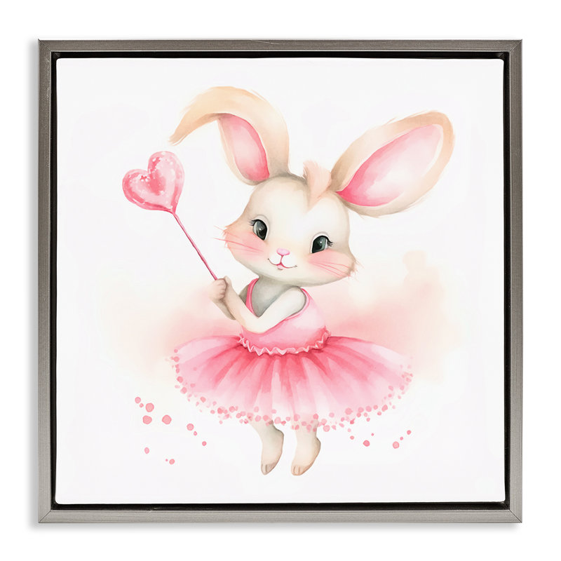 «Ballerina Bunny with Wand», encadré doré sur toile flottante par Andrea Haase, H 18 po x l 18 po, Cadre flottant gris lustré