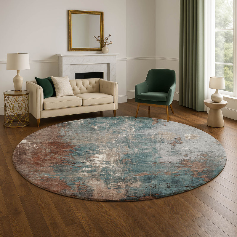 Premium Machine Washable Medena AMF1870 Abstract Rug, Round 8'
