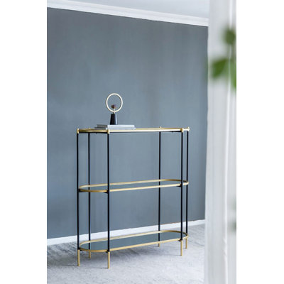 3-Tier Metal Console Table With Mirrored Shelf