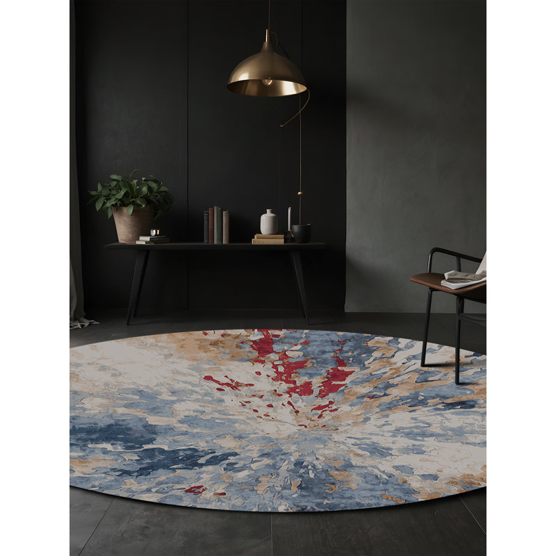 Machine Washable Gray Area Rug, Round 5'