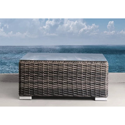 Square Brown Outdoor Coffee Table, Tempered Glass Top, All-Weather Aluminum, 28" Square, 20 Lbs, Easy To Clean, No Assembly Table With Glass, Rustproof Frame, Compact Design, Resort-Grade Finish