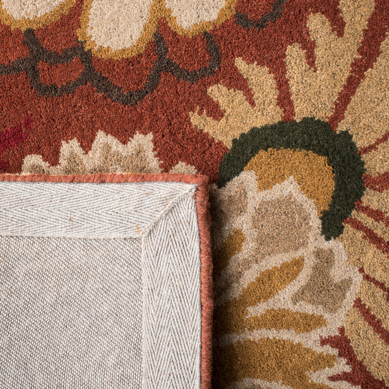 Ivory and Rust Floral Hand-Tufted Wool 8' x 10' Rug