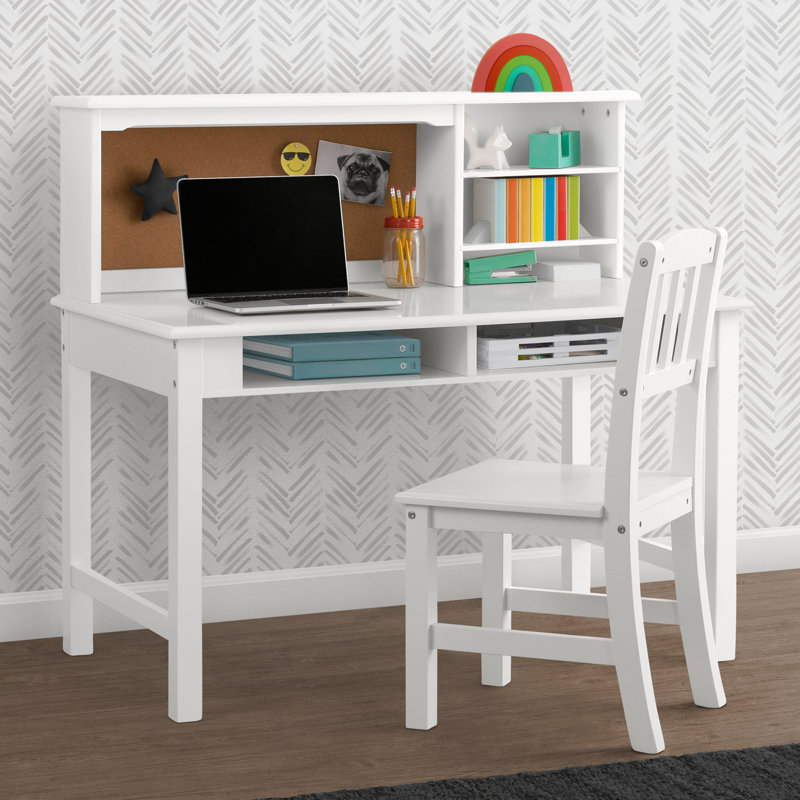 Bianca White Wood Kids' Writing Desk with Hutch and Chair