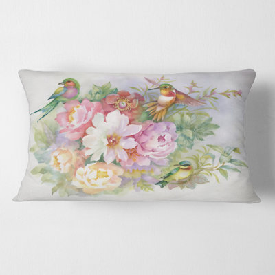 Housse et insert de coussin rectangulaire Vibrant Flowers and Colorful Birds