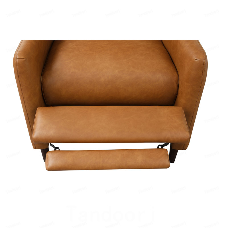 Fauteuil inclinable manuel Mid-Century moderne à finition brune avec pieds fuselés et tissu texturé en lin à dossier haut