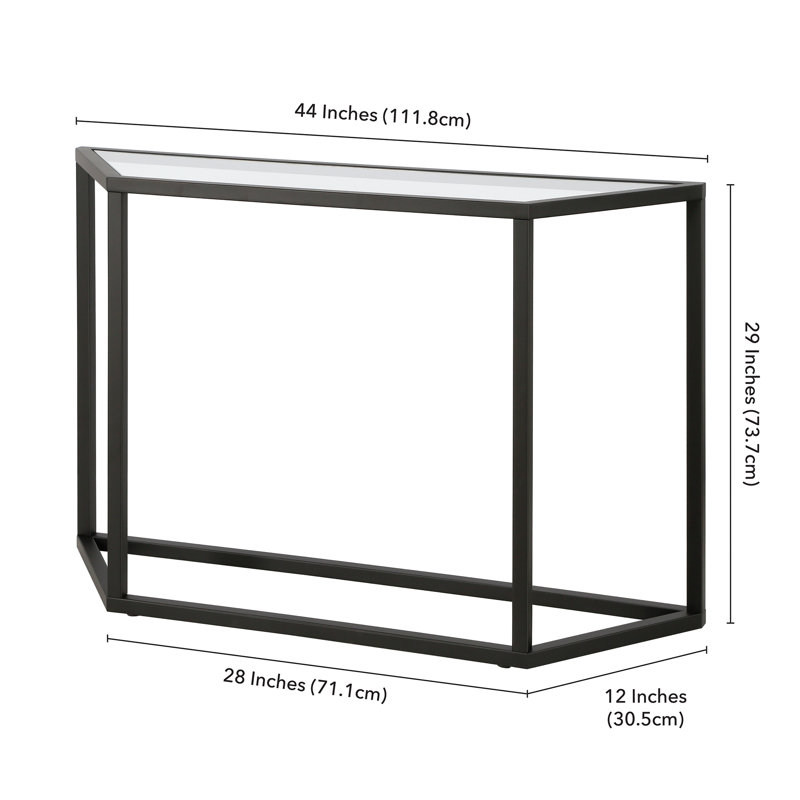 Glass Top Console Table, Blackened Bronze, 73.66 H x 111.76 W x 30.48 D cm