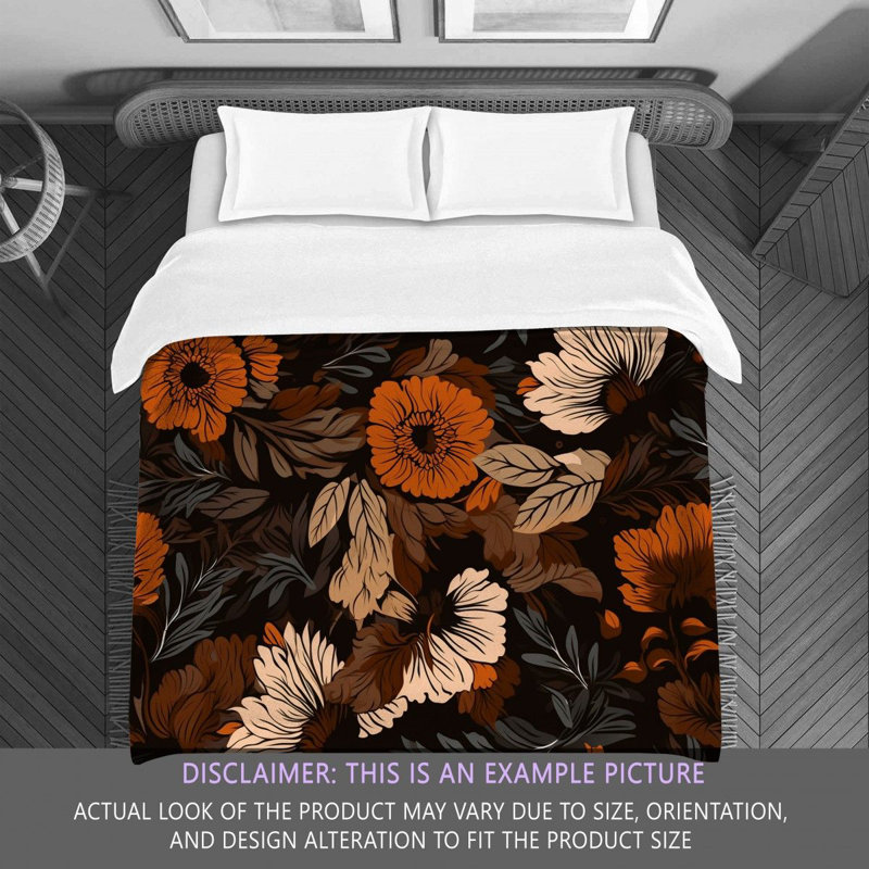 Machine Printed Comforter, Twin Extra Long Comforter, Black/Brown Floral