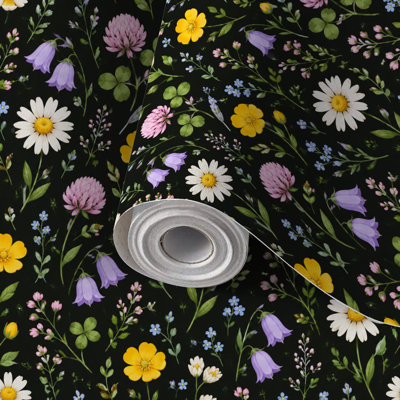 Papier peint auto-adhésif à motif de fleurs sauvages jaunes et mauves auto-adhésives et amovibles 17,7 po x 118 po (45 x 300 cm)