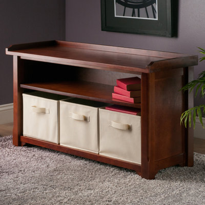 Drakeford Storage Bench with 3 Foldable Fabric Baskets