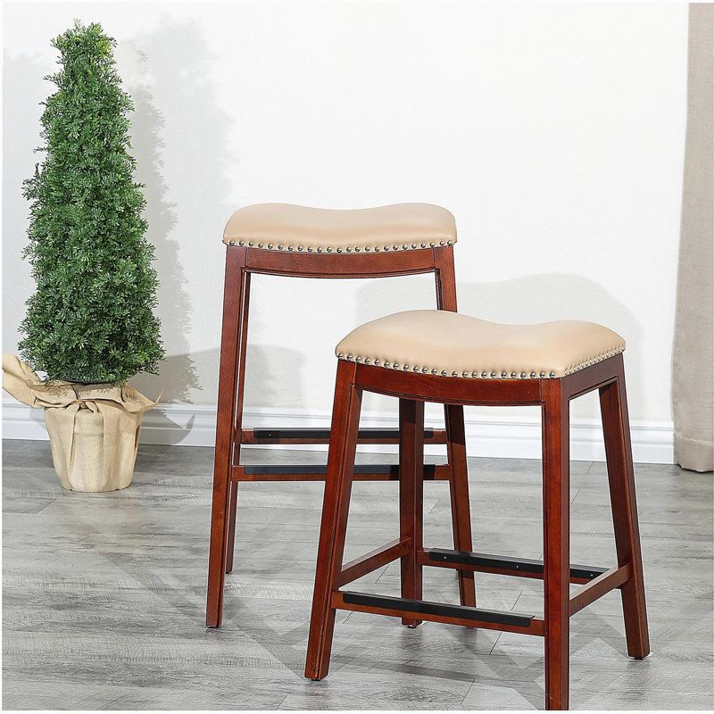 Tabouret de bar 30 po couleur cerise, siège os, Cerisier, Beige