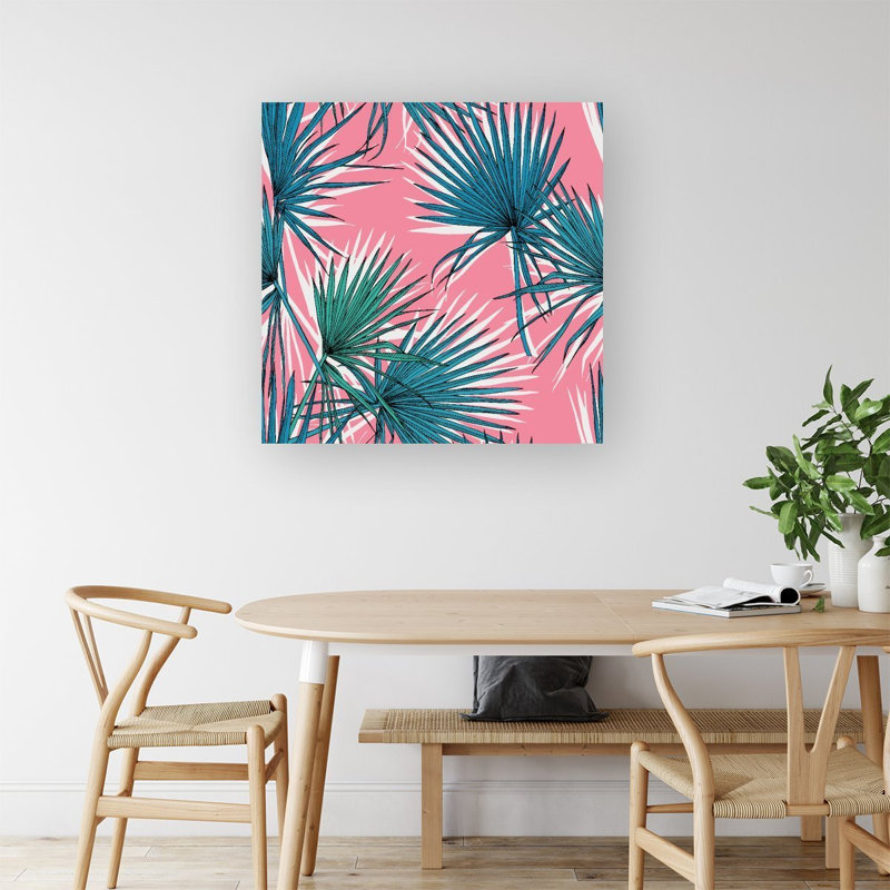 Pink Green Fan Palms - Wrapped Canvas Print