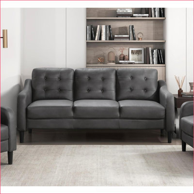 Canapés, canapé en microfibre gris ardoise - Accoudoirs touffetés et capitonnés | Gris | Bois massif