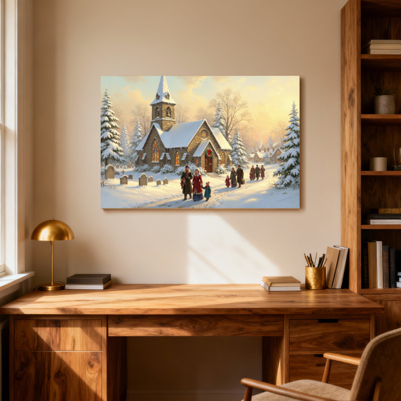 Christmas Snowy Church, H 32 po x l 48 po
