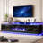 90" Fireplace TV Stand with LED Light and 50" Electric Fireplace, Modern HIgh Glossy Black Media Console with Open Shelf and Storage Cabinet-554935982-562656428