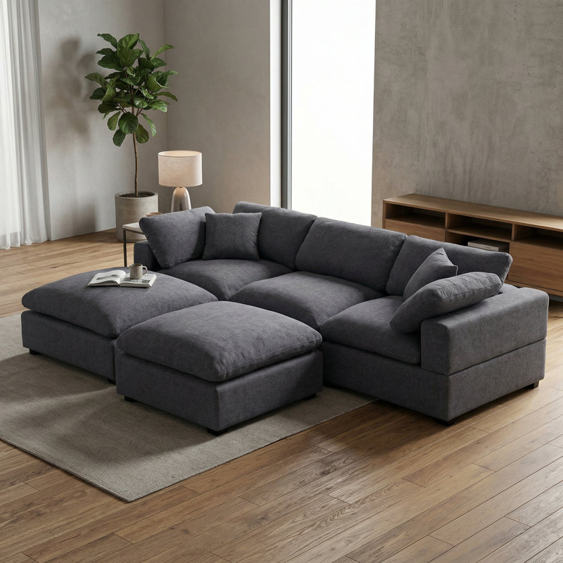 Canapé modulaire moelleux modulaire en chenille extra doux en forme de U avec repose-pieds et accoudoirs